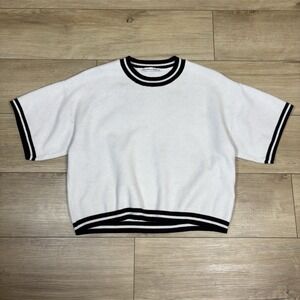 Abercrombie Fitch Sweater Womens Small White Cropped Crew Neck Short Sleeve Knit